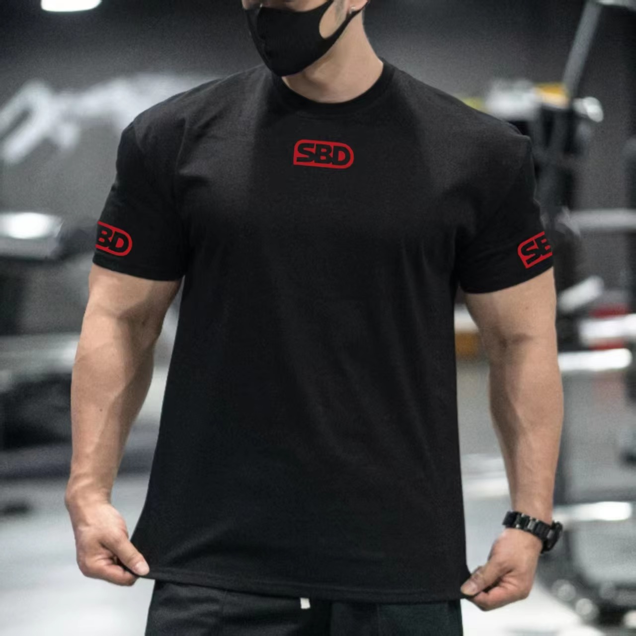 SBD 파워리프팅 트레이닝용 검은색 티셔츠, 빨간색 로 - Streetwear Brand Red Logo 리뷰 및 가격